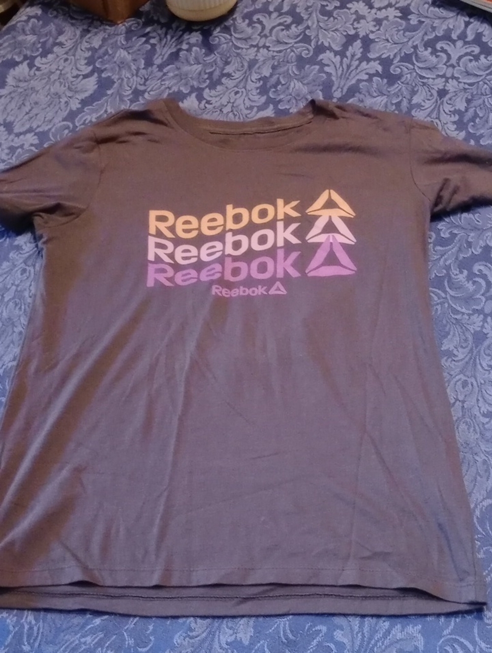 Reebok Brown Tee with Yellow, Pink & Purple Logo